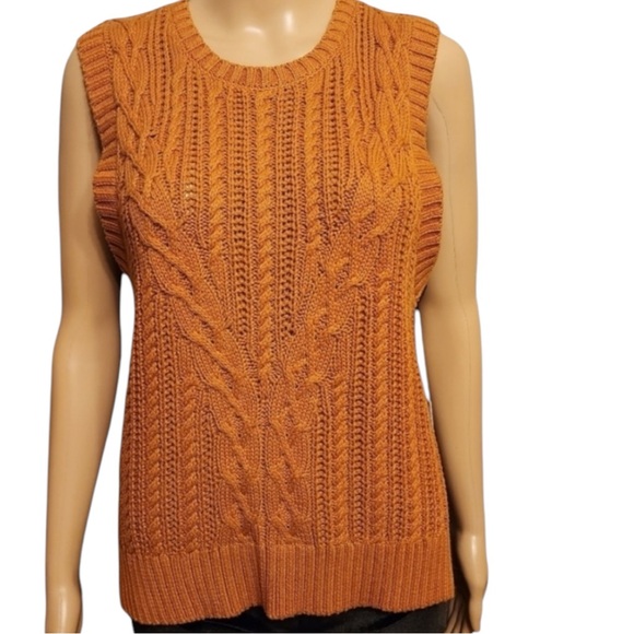 NEW Rachel Zoe Burnt Orange Cable Knit Sleeveless Sweater Vest size Medium - Picture 1 of 8